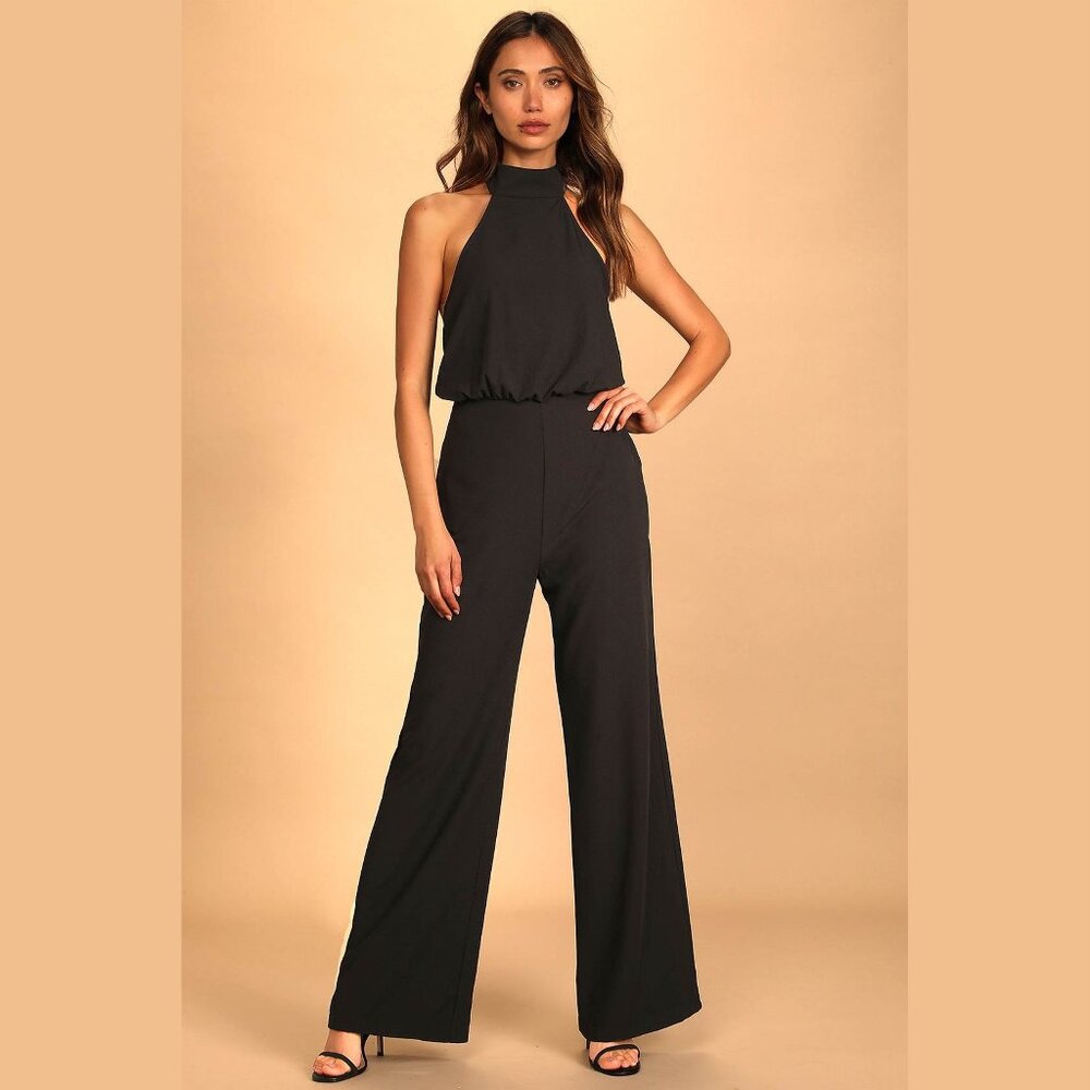 Lulus Moment for Life Black Halter Jumpsuit
